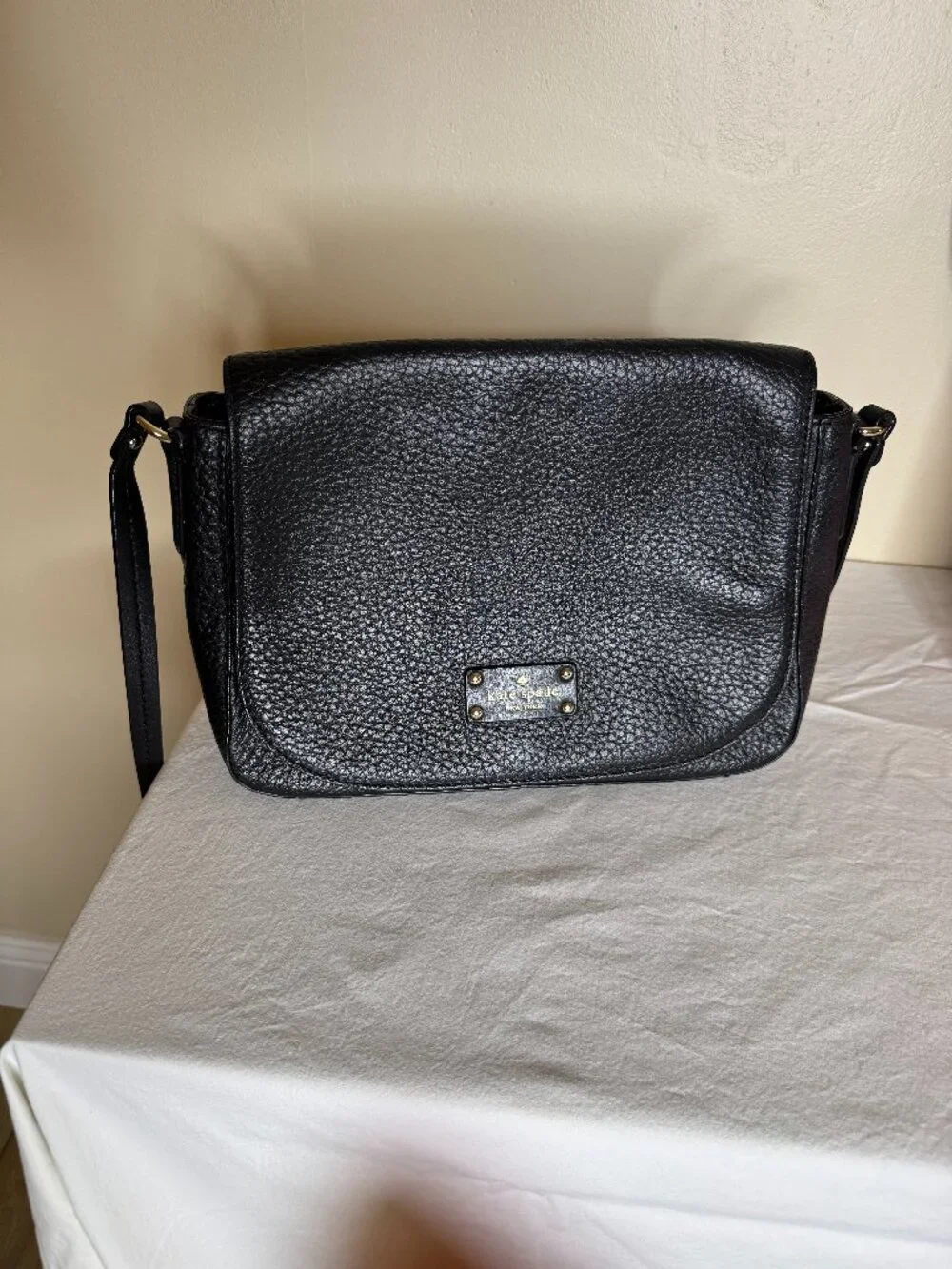 Kate Spade New York Black Pebbled Leather Crossbody Flap Bag